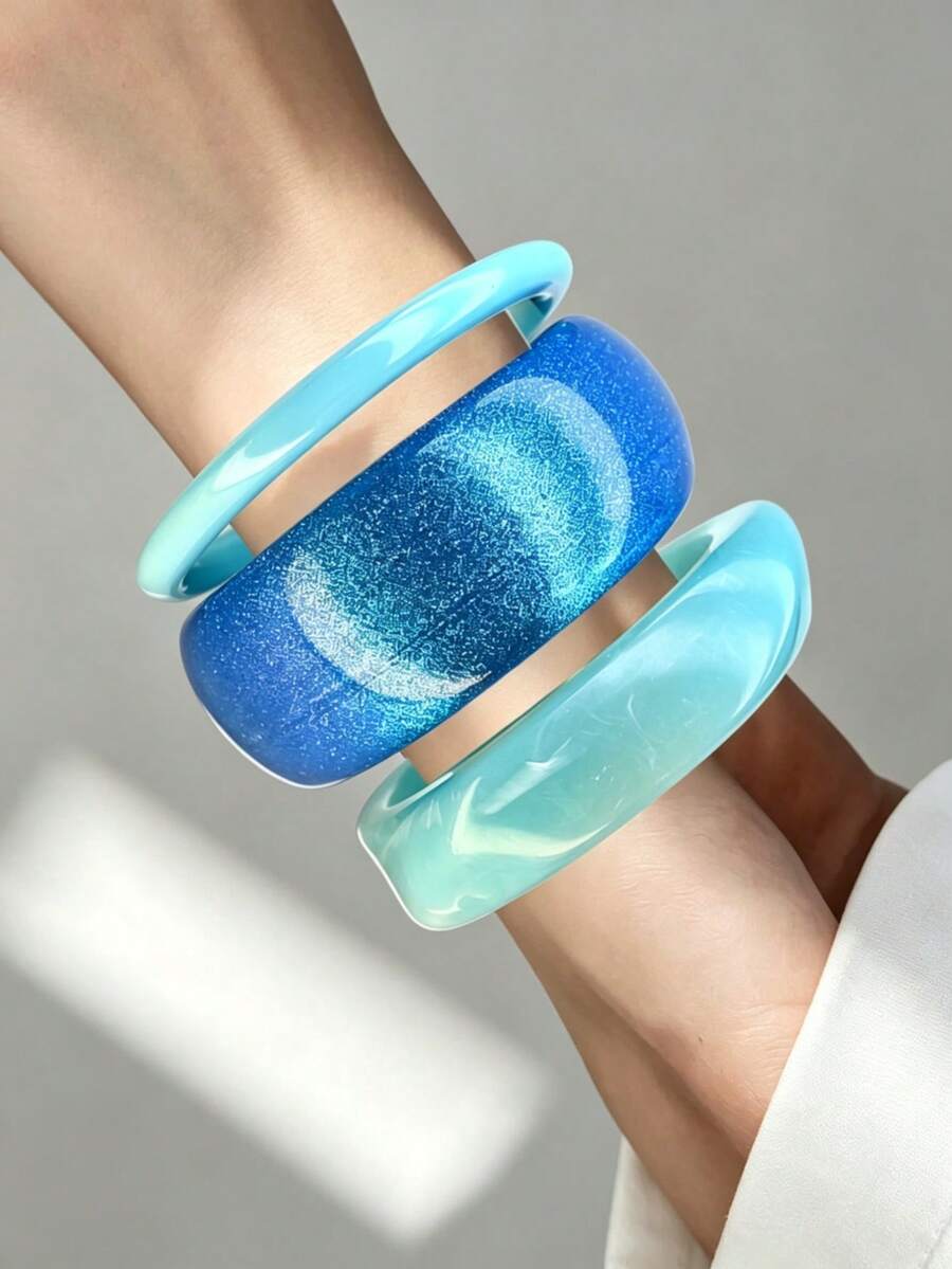 3pcs/1pc Y2k Transparent Resin Bracelets, Sparkly Multi-Element Geometric Design, Retro Style, Vacation Fashion Statement Bangles