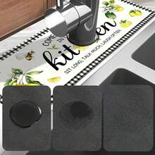 1pc Sink Faucet Absorbent Mat, Lemon Pattern Drainage Mat, Suitable For Kitchen, Bathroom Sink, Countertop, Drainage Mat, Diatomaceous Earth Material, Trimmable, Quick-Drying Mat - Multicolor - View 9