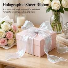 50yd/40yd/10yd 4cm Wide Iridescent Gradient Fish Tail Tulle Ribbon, Flowing Ruffle Wave Edge Chiffon Ribbon, Easy To Cut And Shape DIY Hair Accessories Bows Cake Trim Bouquet Gift Wrapping Wedding Birthday Party Decoration Supplies - White - View 3