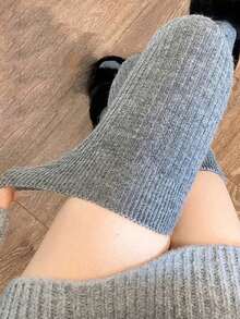 3 pares de calcetines altos de muslo acanalados de color sólido, suaves y elásticos, calcetines largos de invierno por encima de la rodilla para mujeres - Multicolor - Ver 8