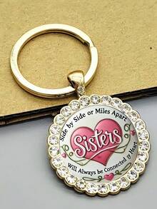 1pc Vintage Hip Hop Heart Letter Men's Alloy Glass Round Keychain - Multicolor - View 4