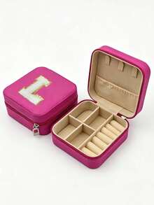 1pc PU Leather Jewelry Box, Large Capacity Jewelry Storage Box, Embroidered Letter Jewelry Organizer, Portable Travel Jewelry Storage Box, Suitable For Rings, Necklaces, Earrings, Etc., Travel Essential, Holiday Makeup Bag. - Multicolor - View 27