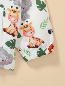Infant Toddler Single Piece Hooded Zip-Up Jacket, Playful Jungle Lion Elephant Giraffe All-Over Print, Smooth Lightweight Fabric, Outdoor Travel, Spring Autumn - Multicolor - View 5