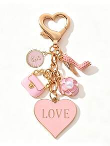 Pink Heart Bag Accessory, Letter Key Pendant, Cute Bag Accessory, Heart-Shaped Oil Droplet Keychain - Perfect Cosmetic Decoration Accessory Or Gift - Multicolor - View 23