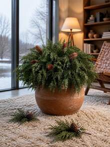 8pcs Artificial Norfolk Pine Stems With Pine Cones, Realistic Green Christmas Cedar Branches For Vase, DIY Wreath, Christmas Holiday Tabletop Decor, Home Room Decoration, Winter Decor, Dining Table, Party, Fireplace - Multicolor - View 10