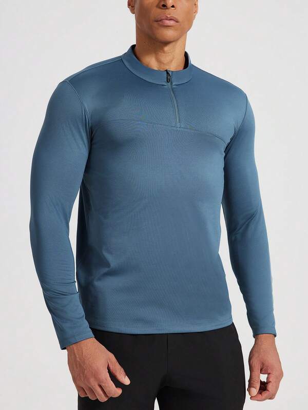 HOTSUIT Men's Long Sleeve 1/4 Zip Pullover, Fleece Lined Sports Running Fitness Top, Suitable For Gym Training, Outdoor And Casual Wear