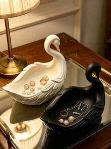 Swan Jewelry Tray Embossed Wing Design Jewelry Storage Dish Ins Style Pure White Desktop Organizer Entryway Key Holder Vanity Earring Necklace Storage Box Romantic Wedding Decor Ornament Wedding Decoration/Gift Holiday Gift - Multicolor - View 10