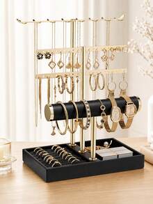 1pc Multi-Layer Jewelry Storage Rack With Black/White Storage Tray, Large Capacity Desktop Jewelry Stand, Detachable Bracelet Holder, Jewelry Organizer Rack For Bracelets, Necklaces, Earrings, Rings, Unique Gift For Women, Mom, Jewelry Box, Christmas Gift, New Year Gift, Valentine's Day Gift - Multicolor - View 10