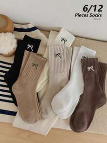 12/6 Women's All-Season Socks Set, Suitable For Autumn/Winter, Made Of Warm And Thick Fabric, Soft Material, Vintage Style, Suitable For Daily Casual Wear, Design Can Be Paired With Calf-Length Loop Design, Random Color Shipment. - Crew Socks - View 5