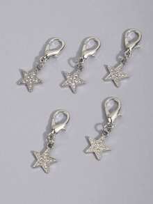 5pcs Gothic Vintage Rhinestone Star Shoe Charms, Suitable For Boots, Halloween - Silver - View 3