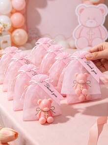 12/6/1 Set - Baptism Gift Set - Pink Teddy Bear Scented Candle Includes Pink Organza Bag And Pink Thank You Tag, DIY Fillable Gift Bag, Suitable For Baby Shower Gifts, Gender Reveal Party Supplies, Birthday, Baby Shower, Christian Baptism, Communion, Infant Baptism, Church Events, Religious Gifts, Girl/Boy Baptism, Guest Favors, Ideal Choice For Party Supplies And Decorations Favor Party - Multicolor - View 7