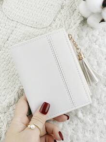 New Women's Short Wallet, Foldable Buckle Portable Cash, Credit Card Tassel Decorative Coin Purse, Suitable For Commuting And Travel - White - View 12