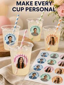 Custom Photo Face Cutout Birthday Stickers, Personalized Name & Age Party Labels, Round Photo Stickers For Cups And Birthday Celebrations, Kids Party Favor Stickers, Suitable For Son, Daughter, Family, Friends And Birthday Guests Custom Photo Labels - Multicolor - View 10