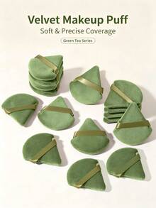 24pcs/15pcs/8pcs Triangle Sponge Powder Puff, Soft Triangular Makeup Sponge For Loose Powder And Setting, Suitable For Loose Powder, Body, Fan-Shaped Flocked Makeup Sponge, Base Makeup Blending Sponge Set, Makeup Tools - Green - View 7