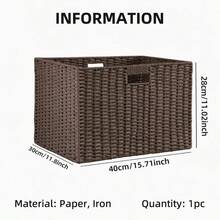 1个手工编织藤编外观储物篮 - 带提手设计，适用于家庭、客厅、卧室、办公室 | 多功能储物，可收纳书籍、玩具、毛巾、零食 | 藤编外观储物盒可放置于搁架上 - 多色 - 查看 9