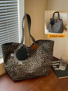 Myco Back To School, Large Capacity Leopard Print Tote Bag, Casual American Street Style Leopard Print Handbag, Comes With Coin Purse, Versatile Daily Travel Shoulder Bag - Multicolor - View 13