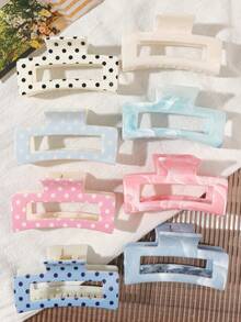 8pcs Bohemian Style Candy Cream Color Polka Dot Print Tie-Dye Marble Pattern Square Hair Claw Clips, Basic Minimalist Korean Style Hair Accessories For Home, Daily Wear And Commute - Multicolor - View 3
