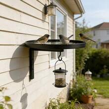 1pc Wall Mounted Bird Feeder Bath Basin Plant Holder Flower Rack Hook Yard Decoration - Black - View 2