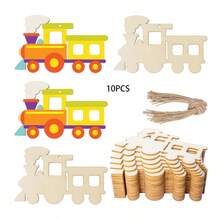 Natural Wood Color Little Train Shaped Wooden Pendant, Hand-Painted Decorative Wooden Blank, Home Hanging DIY Accessory - A - View 7