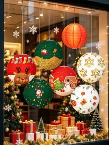 3pcs/Set Christmas Party Paper Lantern Decoration Set (Assorted Designs) – Featuring Snowflake And Santa Claus Patterns; Suitable For Indoor And Outdoor Hanging; Ideal For Living Rooms, Bedrooms, And Festive Party Decor. - Multicolor - View 4