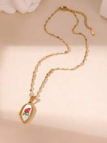 GEREIT 1PC 18k Gold Plated Stainless Steel Oval Bouquet Oval Yellow Flower Asymmetric Rose Flower Rectangular Rose Flower Pendant Necklace - Gold - View 5