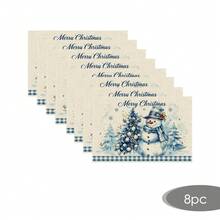 2/4/6/8/16pcs Round & Rectangular Placemats, Christmas Snowman Watercolor Christmas Tree Snowflake Print, Suitable For Home Kitchen Dining Table Decor And Christmas Party Atmosphere - Multicolor - View 19