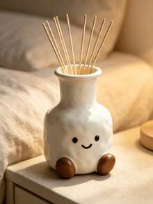 Adorable Smile Face Cartoon Reed Diffuser Bottle, Cute Sitting Design Empty Aroma Bottle, Decorative Tabletop Vase For Bedroom Living Room Home Decoration - Face Aroma Diffuser Bottle - View 2