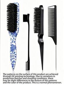 1-4pcs Neutral Hair Comb/Beard Brush Set, Blue & White Porcelain Pattern Pointed Tail Comb, Unscented Professional Styling Comb, Dual Function For Hair Cutting And Cleaning, Smooth And Easy To Comb, Suitable For All Hair Types, Edge Control Comb, Professional Smooth Back Comb, Perfect For Creating Neat Ponytails And Braids, Pointed Tail Styling Tool, Can Be Used To Fix Flyaway Hair And Apply Beard Wax, Suitable For Bathroom Use, Scalp Massage, Back To School, Travel, Daily Use, Also An Excellent Gift For Friends And Family - Multicolor - View 9