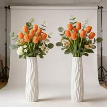 58 Cm Tall Freestanding White-Striped Vase; Minimalist Modern Nordic-Style Large White Vase; 3D Water-Wave Design; Home Decor; Multifunctional Style; Tip-Resistant And Shatterproof; Ceramic-Like Textured Wave Pattern. - C - View 7