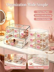 Mini Desktop Drawer Storage Box With Bow Decoration, Multi-Layer Jewelry And Cosmetics Storage Box, Desktop Storage, Suitable For Dressing Tables, Bedrooms, Office Supplies, Birthday Gifts, And School Season Gifts. - Multicolor - View 6