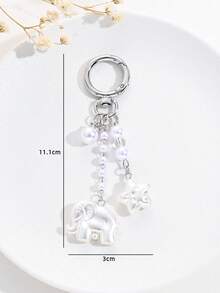 1pc Elegant Faux Pearl Heart Star Elephant Keychain, Bag, Earphone Case, Phone Case Accessory, Creative Gift - Multicolor - View 8