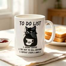 1pc 11oz Funny Black Cat To Do List Ceramic Coffee Mug, Humorous Sarcastic Quote Two‑Tone Cup, Dishwasher Reusable Drinkware, Office Daily Tea Cup, Novelty Gag Gift For Cat Lovers Coworkers Friends - Multicolor - View 9