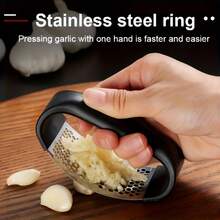1Set Ergonomic Curved 2‑In‑1 Garlic Press Set, Labor‑Saving Stainless Steel Garlic Mincer With Clear Storage Container, Easy‑Clean Handheld Ring‑Shape Garlic Crusher Gadget For Home Cooking, Sauce Making, Hot Pot, Daily Kitchen Meal Prep - Multicolor - View 9