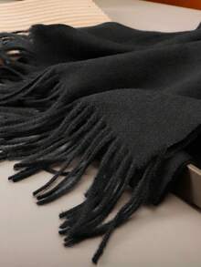 1pc Fashionable & Elegant Solid Color Wool Warm Pashmina Scarf, Unisex Casual Fringed Cold-Proof Shawl, Suitable For Daily Wear, Autumn/Winter - Multicolor - View 5