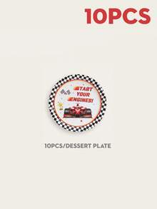 10pcs Racing Themed Disposable Dinner Plates, 7/9 Inch Party Tableware Set, Racecar Decor Disposable Paper Plates, Racing Decor & Checkered Birthday Party Plates And Napkins Set,Christmas - Multicolor - View 7