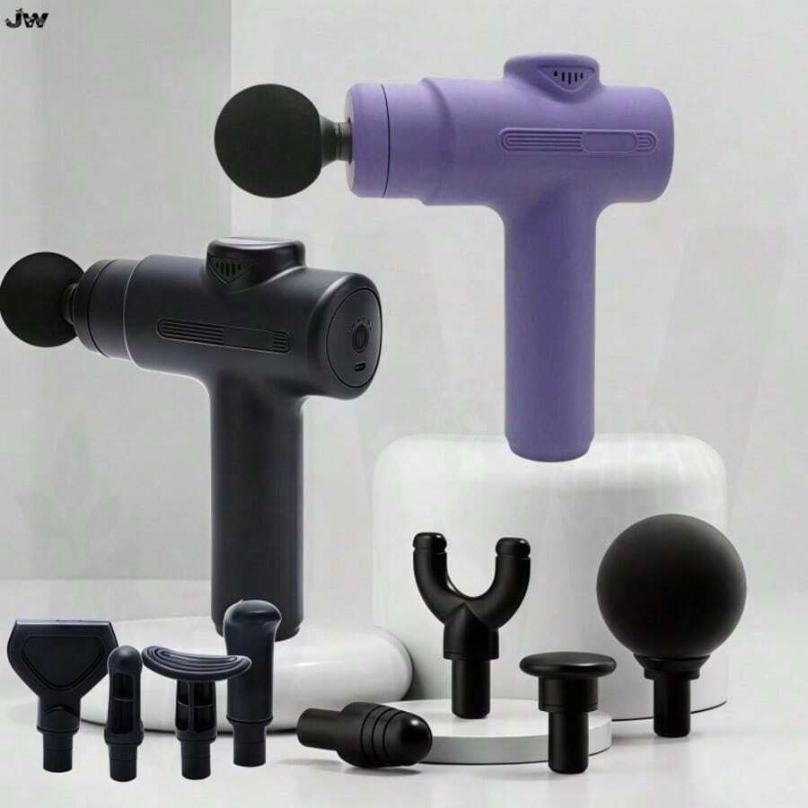 JW Massage Gun Professional Massage Gun - Multiple Massage Heads For Various Body Parts. USB Charging Device. Compact And Lightweight Design. Suitable For Use At Home, Office, And During Travel. Large Promotion Of Massage Hammer. - Multicolor - View 1