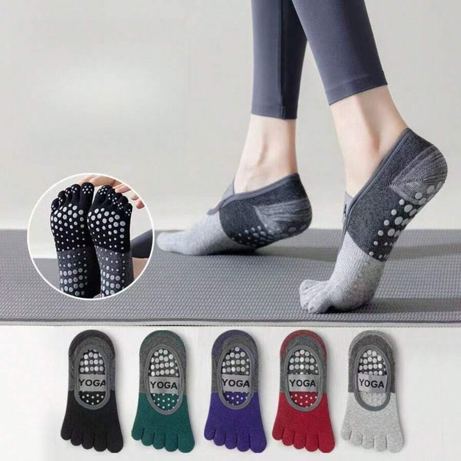 Open Back Strap Non‑Slip Pilates Socks With PVC Silicone Grips, Lightweight Breathable Split Toe Socks For Yoga Pilates Ballet Dance Home Workout, Multiple Colors, Anti‑Slip Toe Socks For Indoor Fitness, Improve Balance & Stability On Smooth Floors - Multicolor - View 1