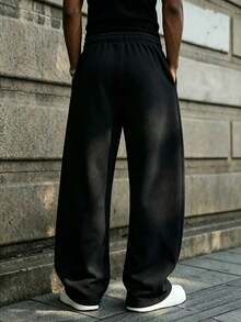 1pc Teen Boys Drawstring Elastic Waist Loose Straight Leg Casual Sports Pants, Suitable For Daily Wear - Black - View 2