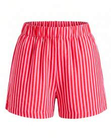 Women Two-Piece Outfits - 2 White and Red T-shirt With Red and Pink Striped Shorts - View 8