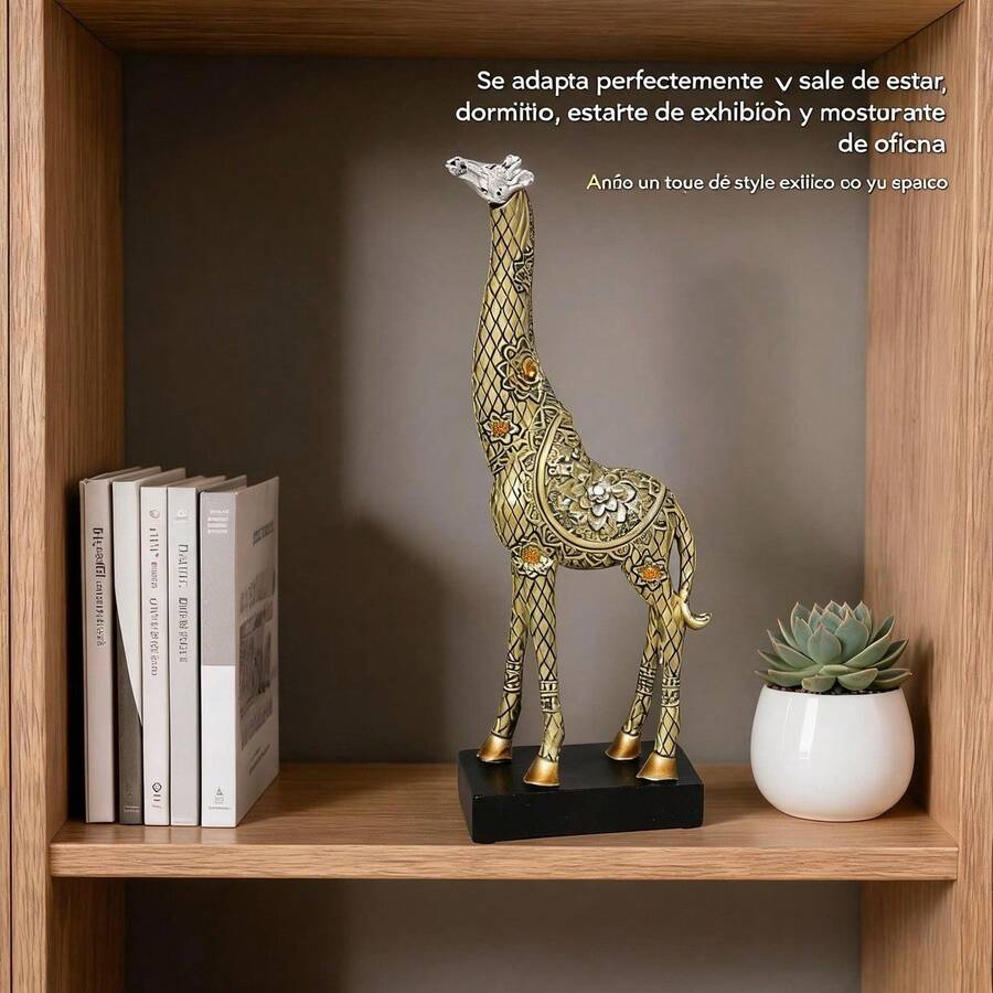 Decorative Resin Giraffe Figurine With Ornamental Details And Black Base, Elegant Sculpture For Living Room Or Bedroom Interior Decor, Dimensions 12.5x5x30.5 Cm - 1PC - View 1
