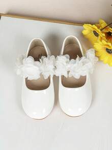 1 Pair New Autumn Baby Mary Jane Cute Walking Shoes, Fashionable Infant Shoes, Little Girl Outdoor Activity Flat Comfortable Bow Decor Hook & Loop Princess Shoes - White - View 2