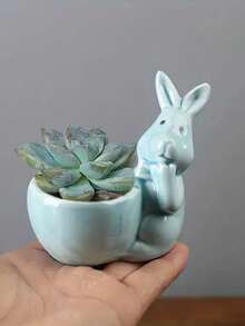 1pc Cute Rabbit Shaped Ceramic Planter, Large Round Opening Design, Suitable For Planting Succulents. Adorable And Charming Style, Can Be Used As A Flower Pot Or A Desktop Decoration, Place On Desk, Windowsill, Adding Vitality To Your Home Space. - Rabbit Flower Pot - View 7