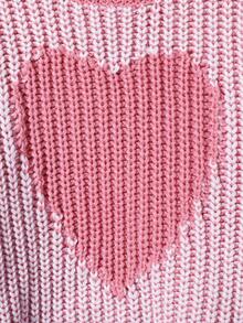 Girls Pink Heart Pattern Knit Sweater, 3D Texture, Loose Fit, Round Neck, Lantern Long Sleeve, Sweet Casual Top For Autumn/Winter - Pink - View 5