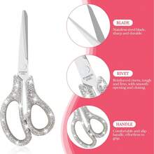 1pc Shiny Rhinestone Mini Scissors, Portable Stainless Steel Paper Cutting Scissors For Opening Packages, DIY Crafting Scissors, School Supplies, Nursing Supplies, Haircutting Scissors, Tailoring Scissors, Rhinestone Decorated Art Piece - Multicolor - View 8
