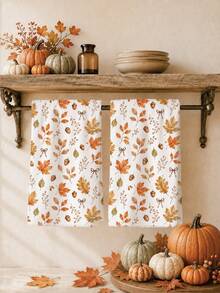 2pcs Minimalist Autumn Fallen Leaves & Maple Fruit Pattern Kitchen Towels, Soft Polyester Dish Cloths, Suitable For Kitchen Decor, Kitchen Cleaning, Holiday Party Decoration, Kitchen & Bathroom Supplies, Home Essentials, Home Decor, Housewarming Gift - Multicolor - View 1