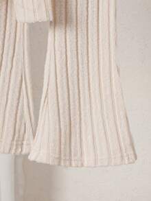 Young Girls Ribbed Knit Long Sleeve Top And Flare Pants Set, Suitable For Daily And Outdoor Wear In Spring And Autumn - Beige - View 6