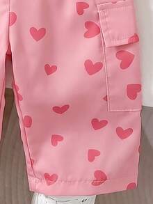 2pcs/Set Baby Girl Casual Sweet Cute Heart Print Collared Long Sleeve Lightweight Jacket And Pants Set, Spring/Autumn/Winter - Pink - View 6