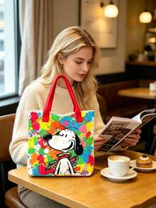 1件 Snoopy Princess 托特包－大容量耐用帆布包，粉色小狗與彩色圖案，適合節日活動、慶典場合與日常使用，錢包與手提包，結構堅固，感恩節慶祝、聖誕節與萬聖節理想之選，節日禮物、派對配件 - 紅色 - 查看 2