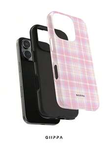 GIIPPA 1pc Pink Plaid Pattern Design Phone 17 Pro Max Phone Case, Compatible With Phone 16 Pro Max, 15 Pro Max, 14 Pro Max, Korean-Style High-End Fashion Fun Phone Case, Compatible With 11/12/13/14/15/16 Pro Max Plus, Elegant Design Suitable For Men And Women, Perfect Gift For Girlfriend On Christmas, Valentine's Day, Easter, Wedding Season And Birthday! - Pink - View 2