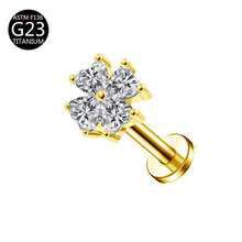 1pc G23 Titanium Internal Thread 1.0/1.2mm Butterfly, Flower, Heart, Cross Shape Piercing Stud Earring Cartilage Jewelry Suitable For Women's Daily Wear - Gold - View 8